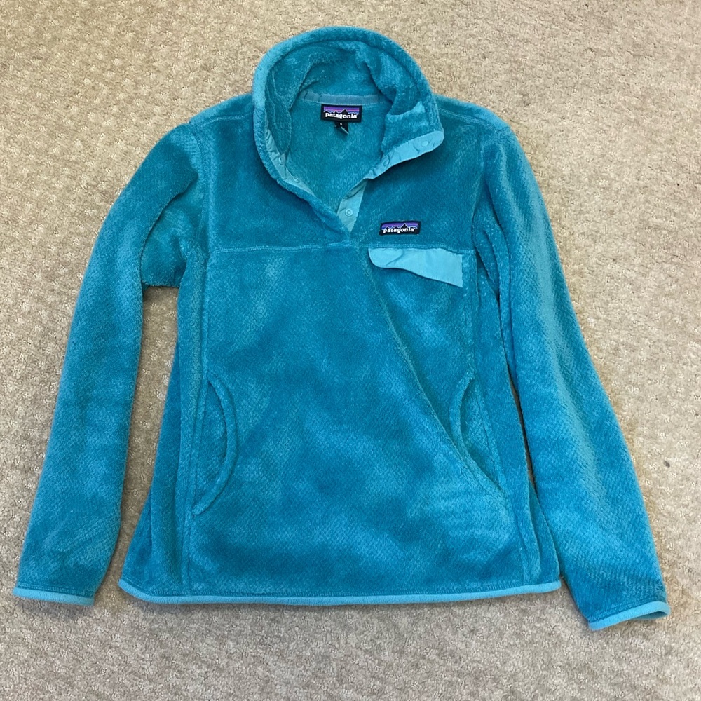 Patagonia Teal Fleece synchilla Jacket 20” chest 23” long hike run camp quarter
